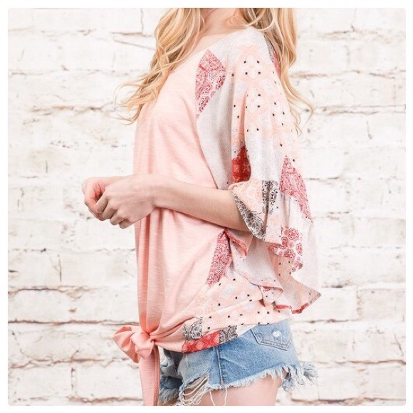 Abigail Boho Patchwork Tie Front Draped Top - Picture 7 of 8